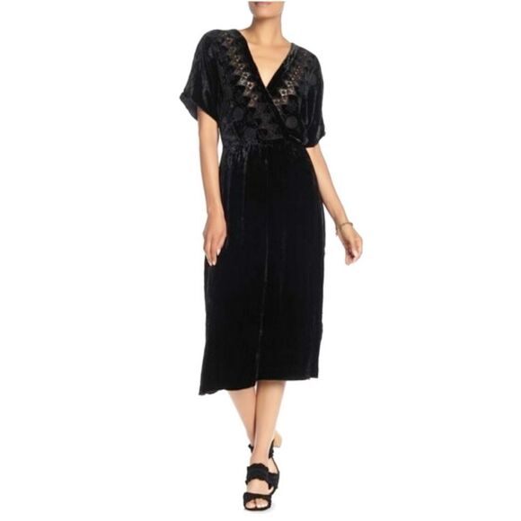Johnny Was Coco Velvet Faux Wrap Midi Dress - Picture 1 of 13